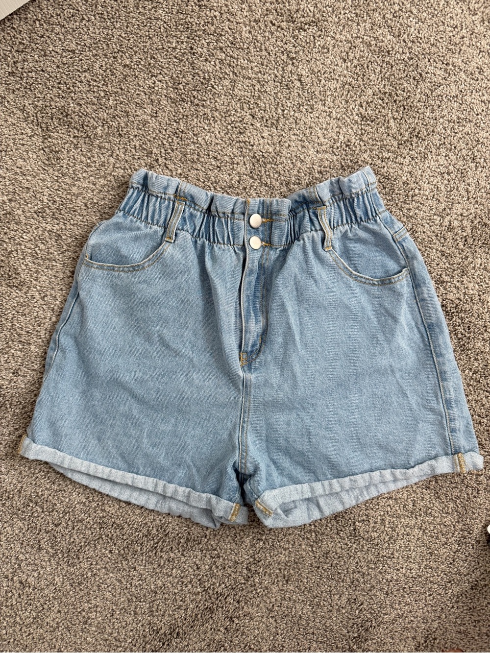 Paper Bag High Waist Light Blue Denim Shorts